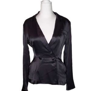 VICI Fate Black Satin Double Breasted Blazer, Size M, Sexy Winter Blazer